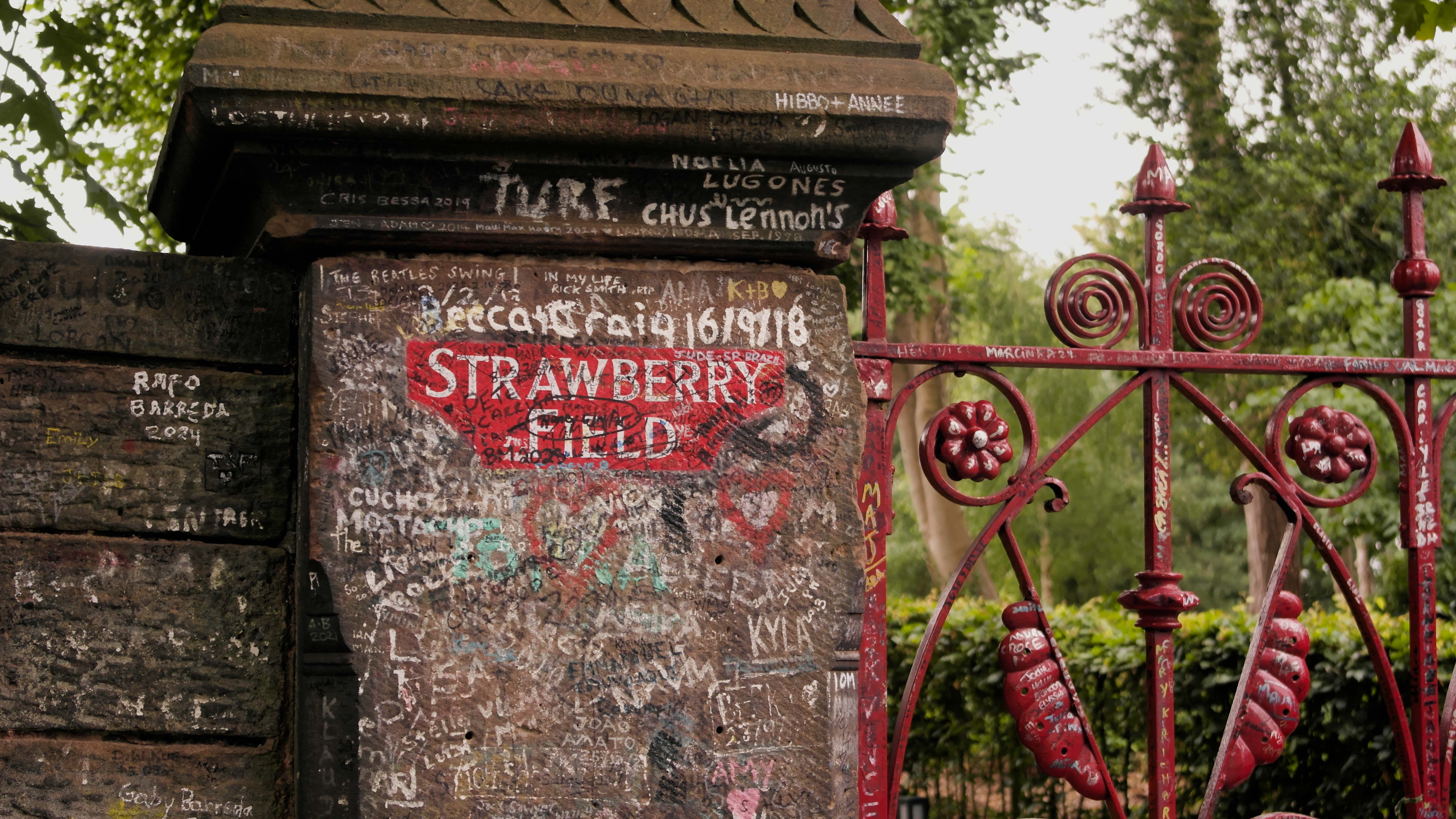 The left wall column at the gates of the famous Strawberry Field in Woolton, Liverpool.