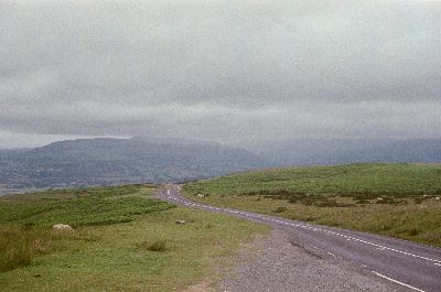 View from the B4560 at the Llangynidr Limestone Quarry, facing north towards Llangynidr town and Tretower. Taken on 35mm film with a Kodak Retinette 1A.