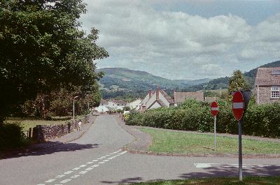 View of Pen Cerrig Calch and the Black Mountains from the junction between Common Road and New School Road in Gilwern, Monmouthshire. Taken on 35mm film with a Kodak Retinette 1A.