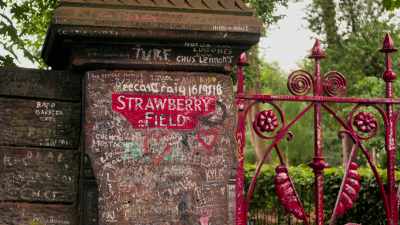 The left wall column at the gates of the famous Strawberry Field in Woolton, Liverpool.
