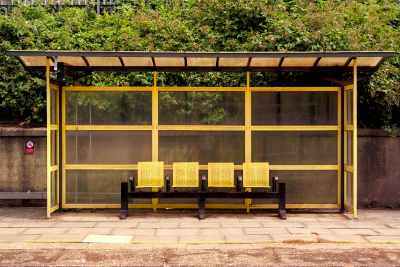 Sheltered seating on platform 1 of West Allerton Station, Allerton, Liverpool.